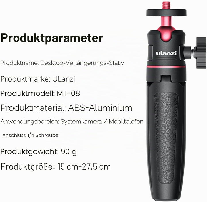 ULANZI MT-08 Kompaktes Reisestativ, tragbar, Mini-Stativ, mit 1/4-Zoll-Schraube, kleines Stativ komp