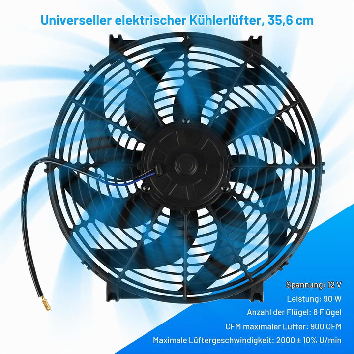 DOCAS 14 Zoll 12V 90W Universal Auto Kühlerlüfter Kühlgebläse, Auto Elektrischer Lüfter Motorlüfter