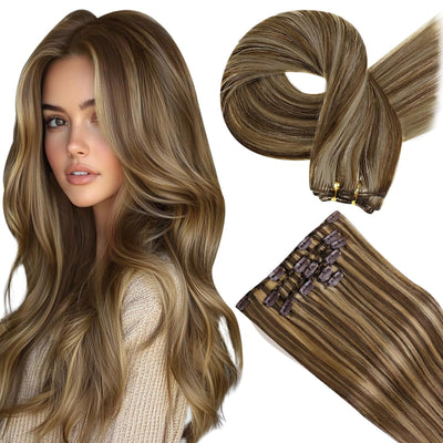 Hetto Echthaar Extensions Clip in Remy Clip in Echthaar Extensions Braun Highlight Extensions Clip i