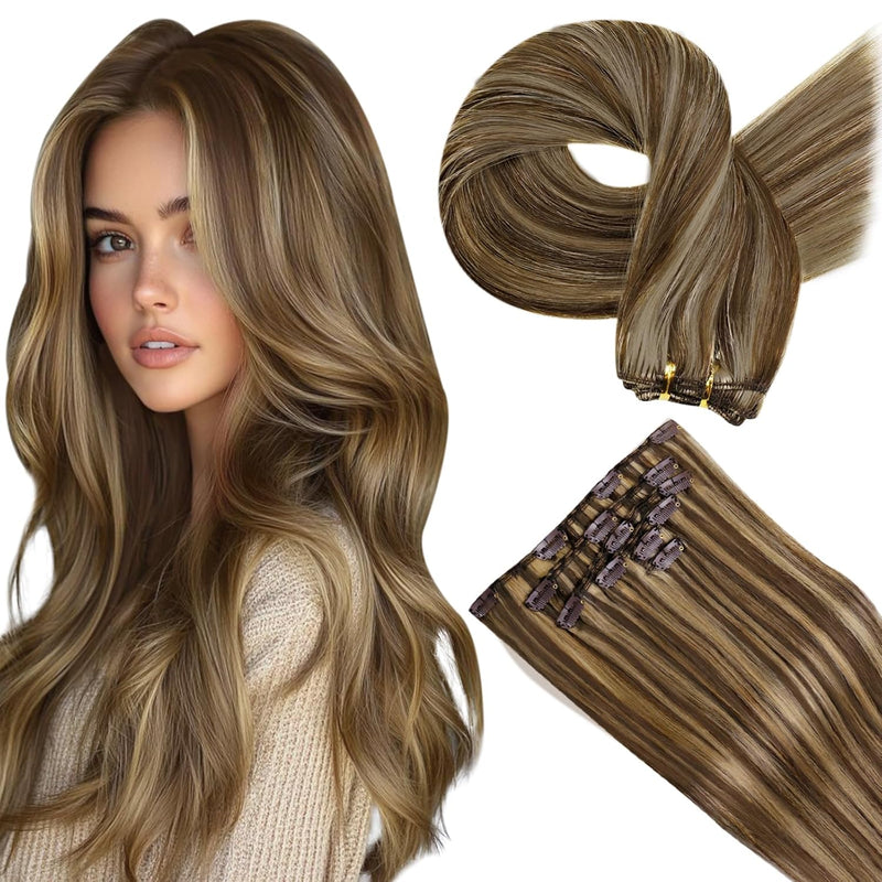 Hetto Echthaar Extensions Clip in Remy Clip in Echthaar Extensions Braun Highlight Extensions Clip i