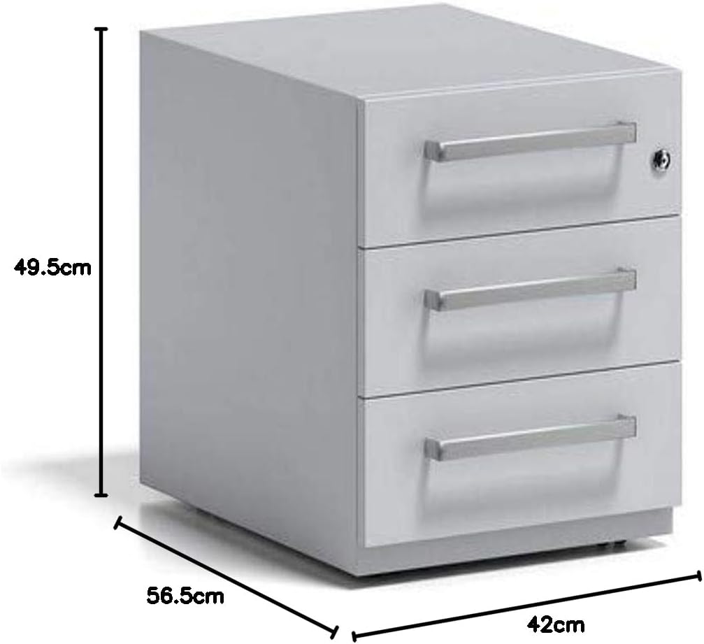 BISLEY Rollcontainer Note mit Griff, 3 Universalschubladen, Metall, 645 Lichtgrau, 56.5 x 42 x 49.5