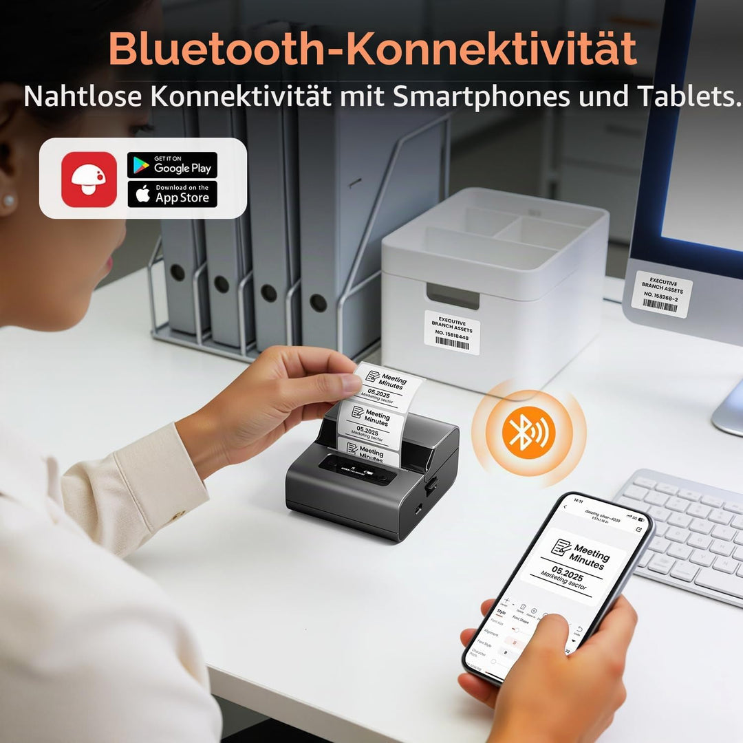 Phomemo M221 Etikettendrucker Bluetooth, Barcode Etikettendrucker, Beschriftungsgerät Unterstützung