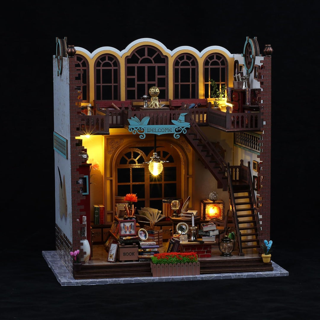 Book Nook Kit DIY Puppenhaus Holz Haus, 3D Holzpuzzle mit Sensor-LED – DIY Bücherecke Fantasy Biblio