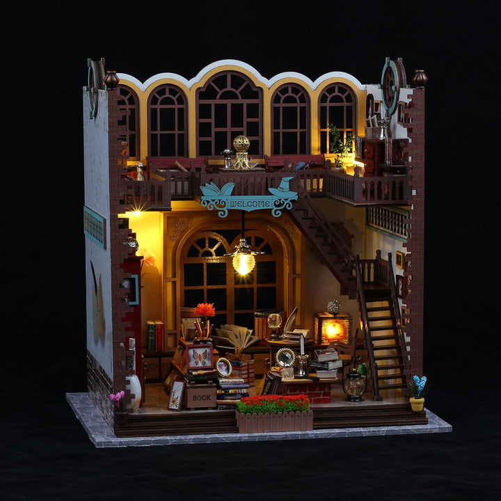 Book Nook Kit DIY Puppenhaus Holz Haus, 3D Holzpuzzle mit Sensor-LED – DIY Bücherecke Fantasy Biblio