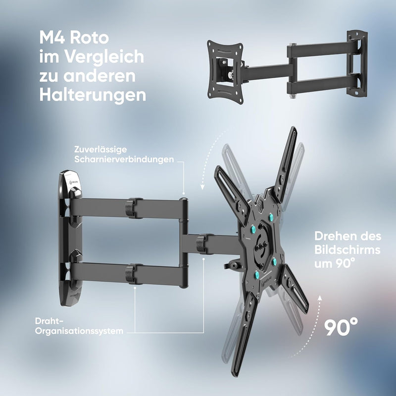 ONKRON Drehbare TV Wandhalterung für 32-65 Zoll Bildschirm bis zu 41 kg, Halterung Fernseher Schwenk