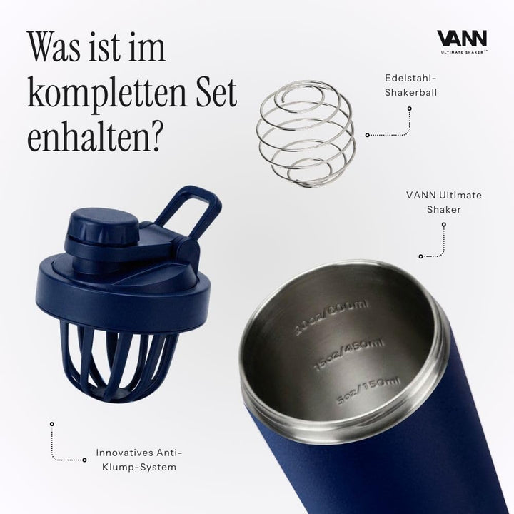 VANN Shaker Proteinshake 750ML - Thermo Shaker Edelstahl [12h kalt], Ideal als Schüttelbecher [Gym,