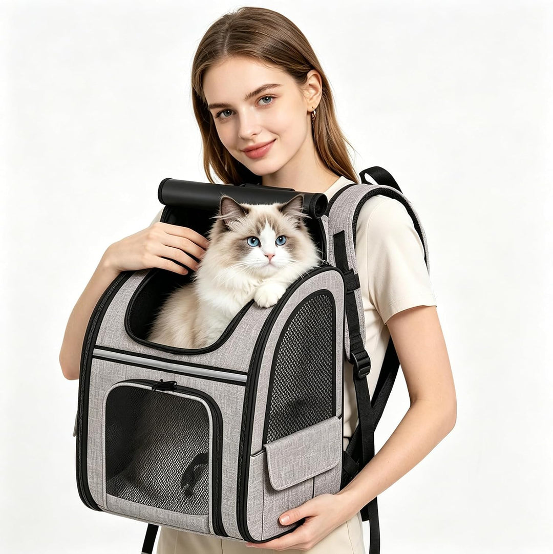 Hunderucksack Erweiterbar - Hunderucksack Bis 8kg, Faltbare Katzen Rucksack für Katzen Hunde mit Inn