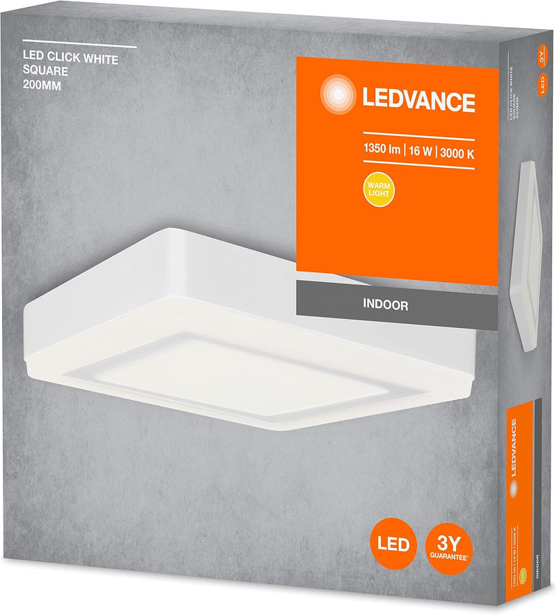 Ledvance Wand- & Deckenleuchte CLICK WHITE | Square | warmweiss| 200mm | 15W | Aluminium | IP20 Ecki