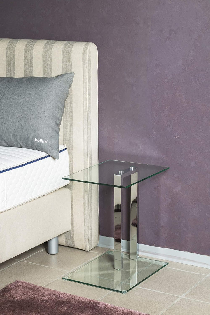 HAKU Beistelltisch Chrom, Metall, Sicherheitsglas 8 mm - Masse: B 45 cm x H 50 cm x T 35 cm, Style: