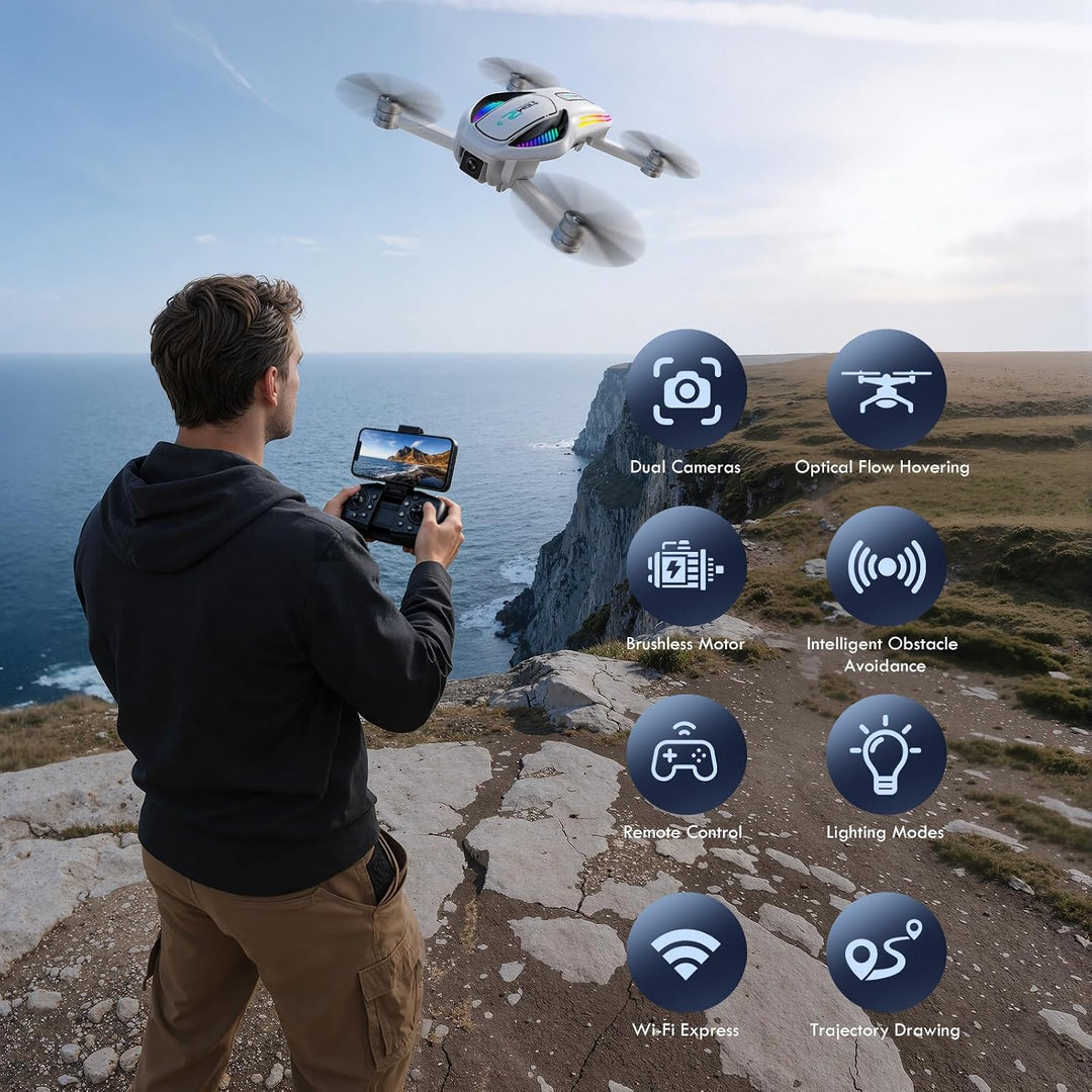Gerbala Drohne, RC Drohne mit Doppelkameras 8K HD für Kinder, WiFi 30fps Quadcopter für Anfänger, mi