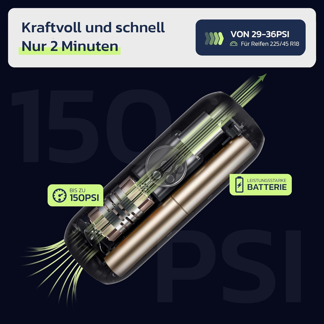 Woowind LP1 Akku Luftpumpe Elektrisch 150PSI (10,3 Bar) Mini Kompressor Kleine Fahrradpumpe, 5 Modi,