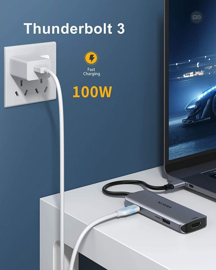MOKiN USB C Hub Dual hdmi, 6 in 1 Multiport Adapter USB C 2 HDMI mit 2 Monitore-Anschlüssen 4K, 3 US