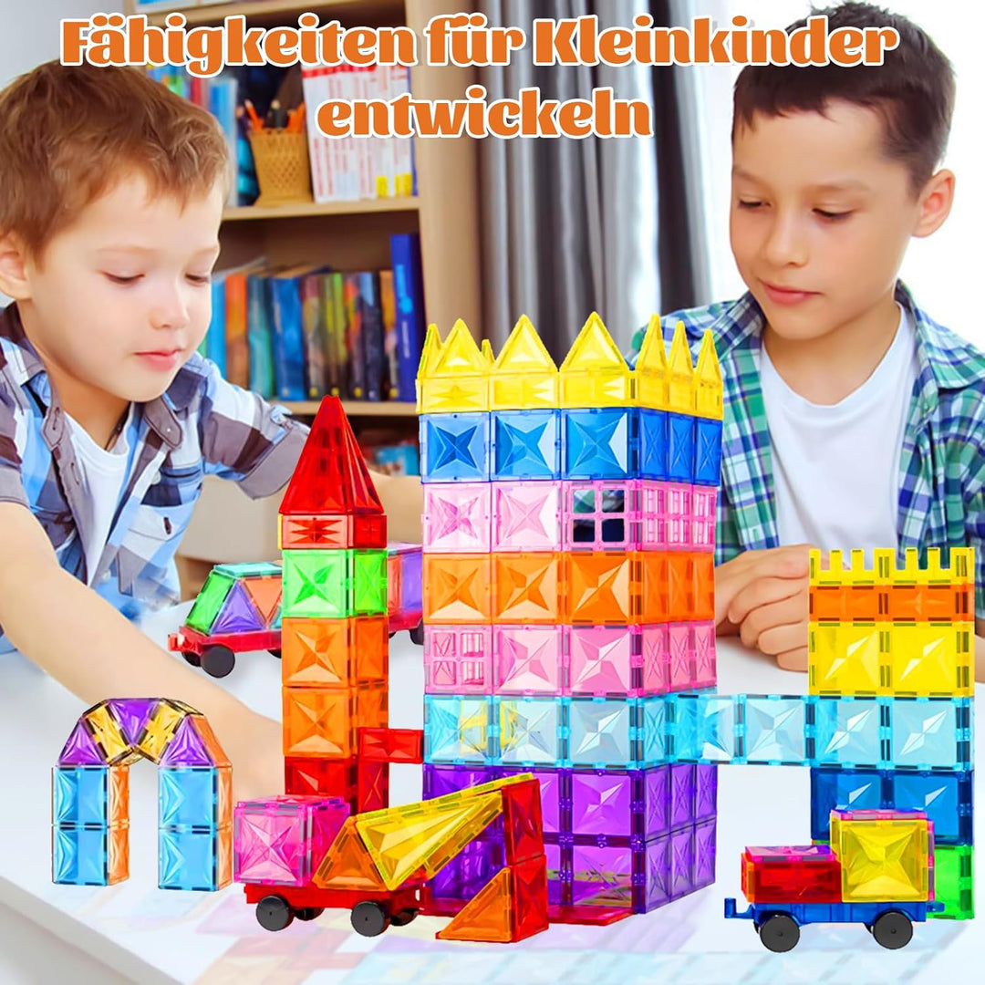 100 Magnetische Bausteine mit 1 Auto, STEM-Bauspielzeug, Kinderspiel Zusammenbauen, Lernspielzeug ge