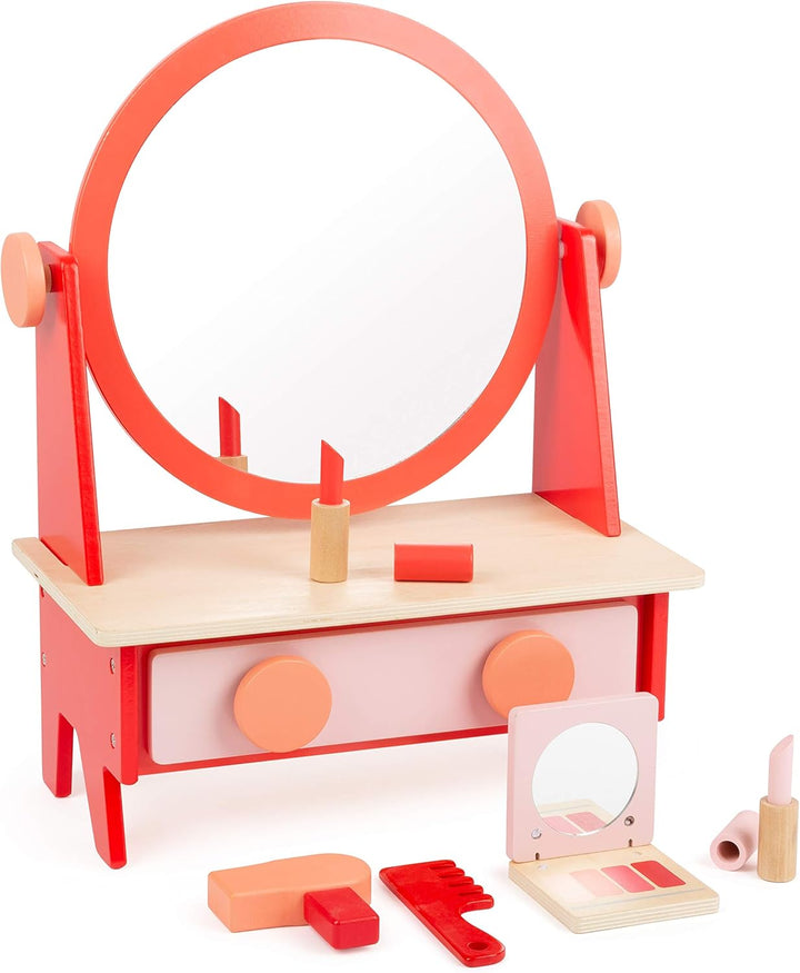 small foot Frisier-und Schminktisch aus Holz, im Retro-Design mit Spiegel und Zubehör, ab 3 Jahren,