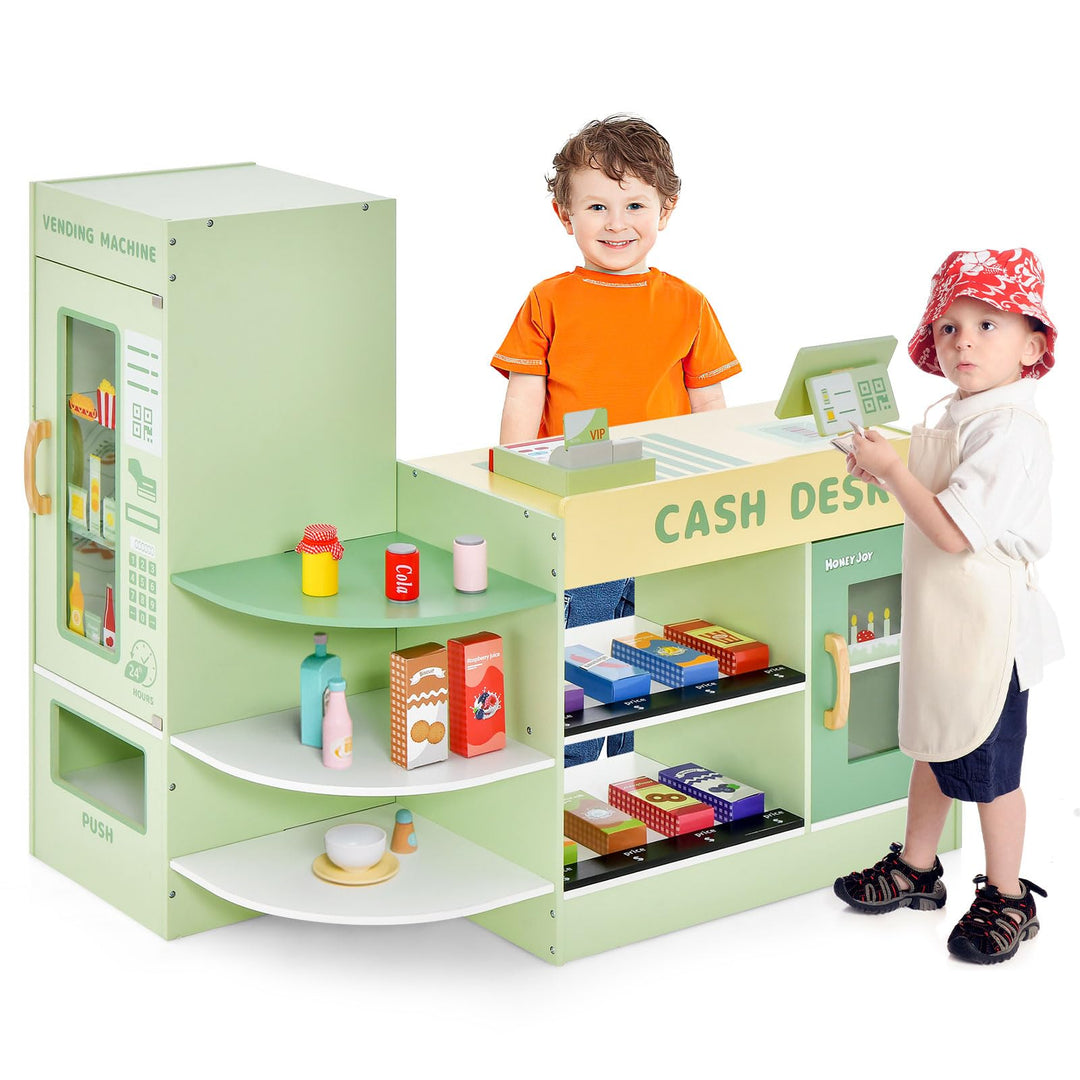GOPLUS Kinder Kaufladen, Supermarkt aus Holz, Kaufmannsladen mit mit Kasse, POS-Automat & Verkaufsau