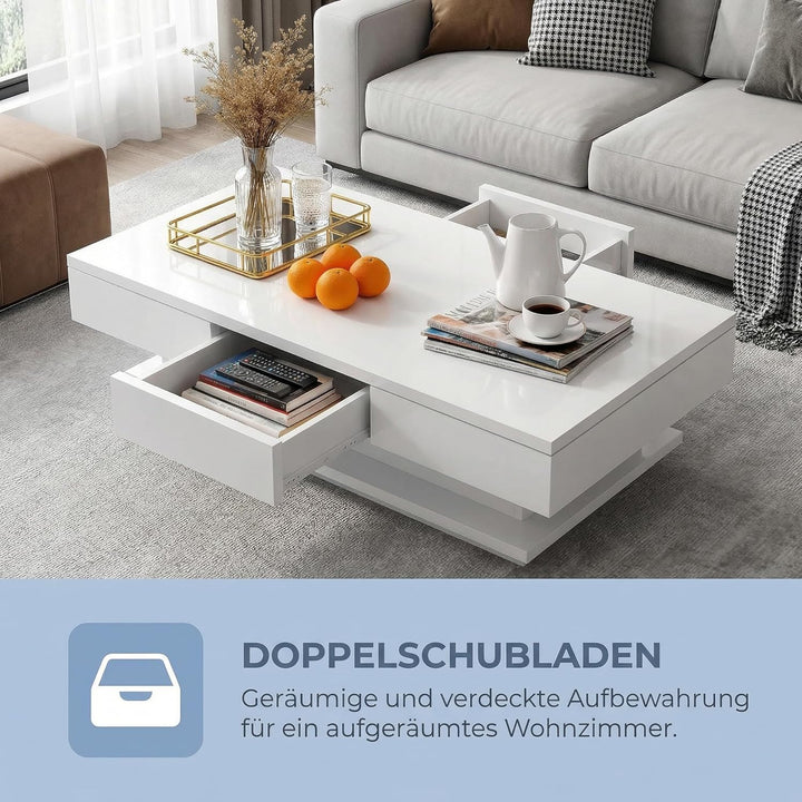 Oyajia Couchtisch, Modern Sofatisch Wohnzimmertisch mit 2 Schublade, Wohnzimmertisch Hochglanz Moder