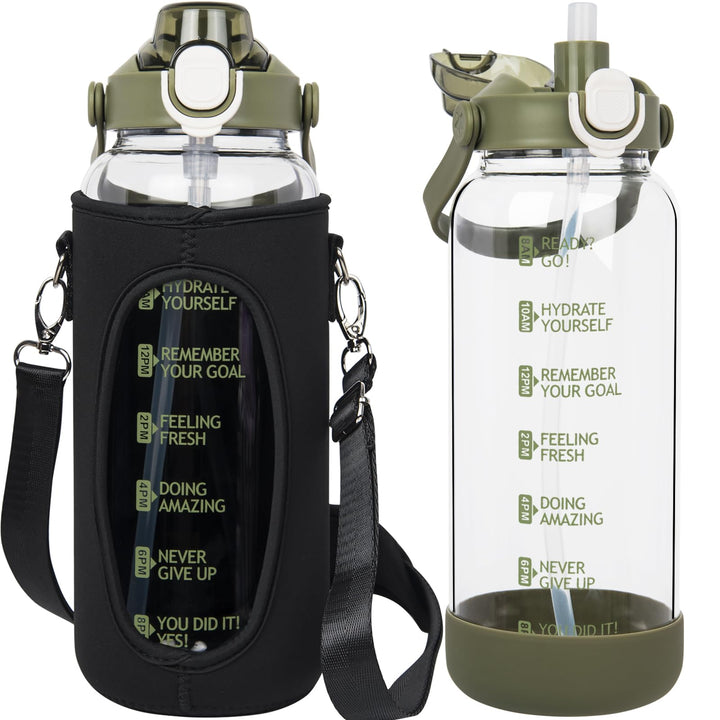 2l Trinkflasche Glas Flasche mit Strohhalm & Zeitmarkierung, 2 liter Wasserflasche mit Früchteinsatz