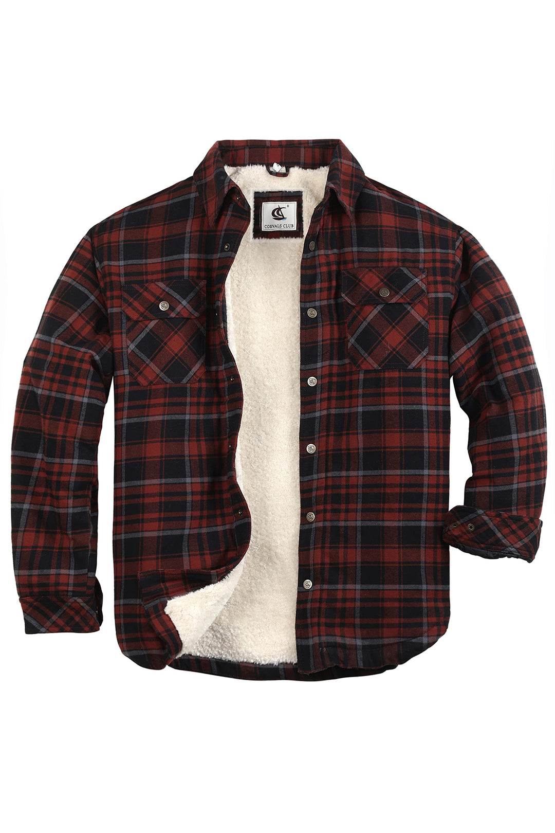 Coevals Club Herren Flanell Jacke Hemd Sherpa Holzfällerhemd Flanellhemd Langarm Kariertes Druckknöp