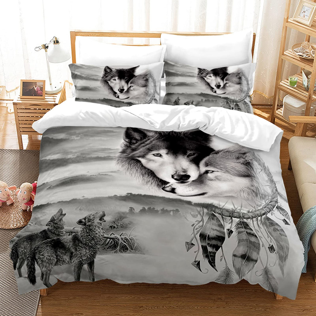 Hoimlm Wolf Bettwäsche 220x240 Mikrofaser Bettbezug mit kopfkissenbezug, Jungen Teens bettwäsche Set