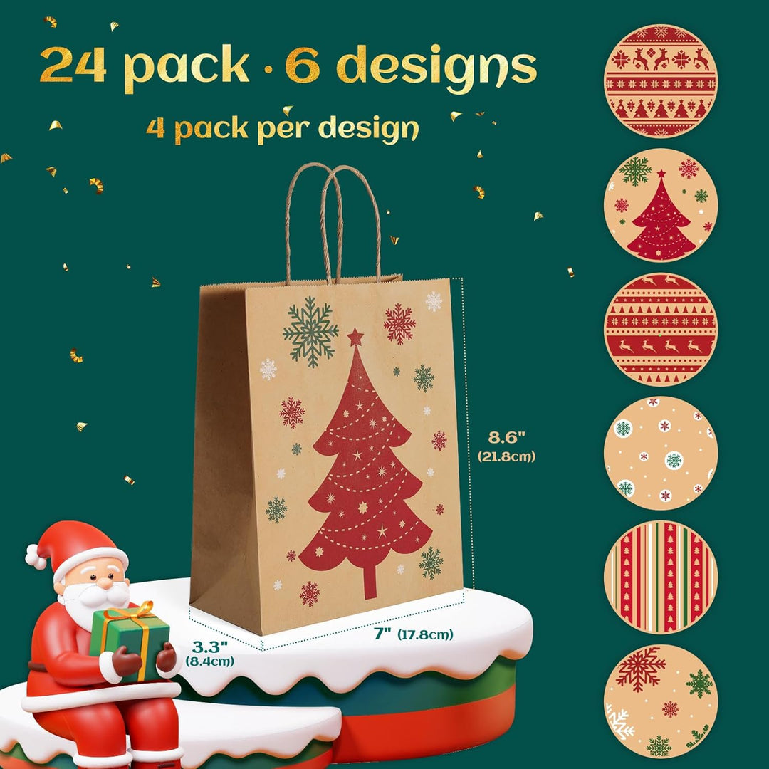 Switory 24 Stück Weihnachten Geschenktüten, 6 Stil Weihnachten kleine Papiertüten mit Griffen für We