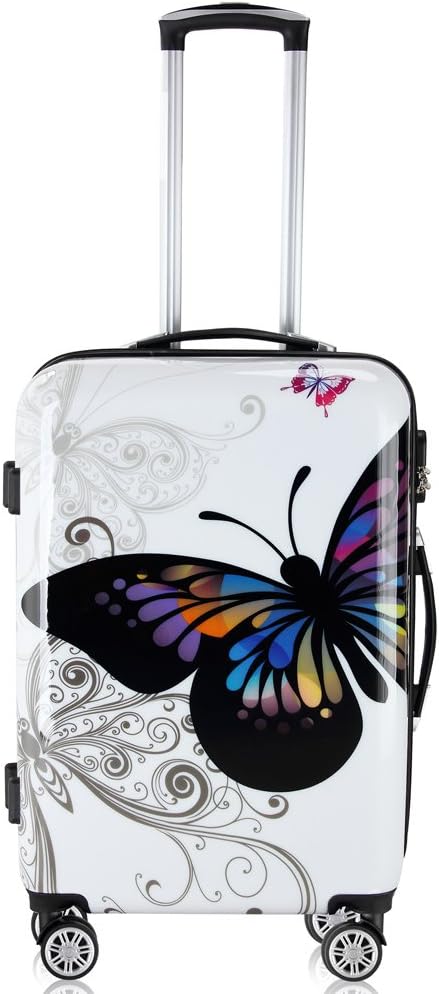 Monzana® Hartschalenkoffer Set Butterfly Basic Reisekoffer Set Komplettset Trolley Koffer ABS mit PC