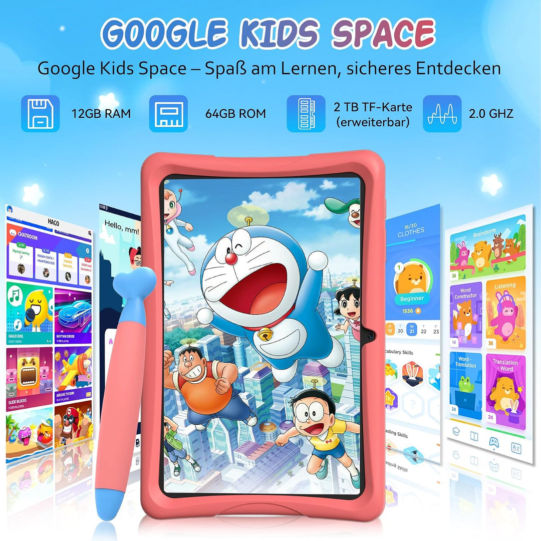 TABWEE K10 Kinder Tablet 10 Zoll, 12 GB RAM + 64 GB ROM (TF 2 TB) | Kids Tablet mit Elternkontrolle,