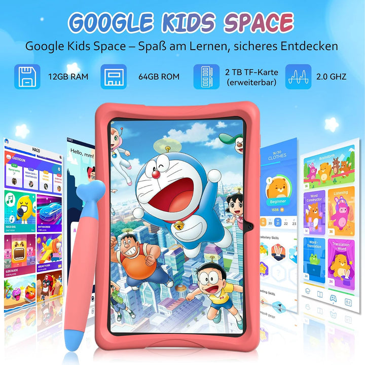 TABWEE K10 Kinder Tablet 10 Zoll, 12 GB RAM + 64 GB ROM (TF 2 TB) | Kids Tablet mit Elternkontrolle,