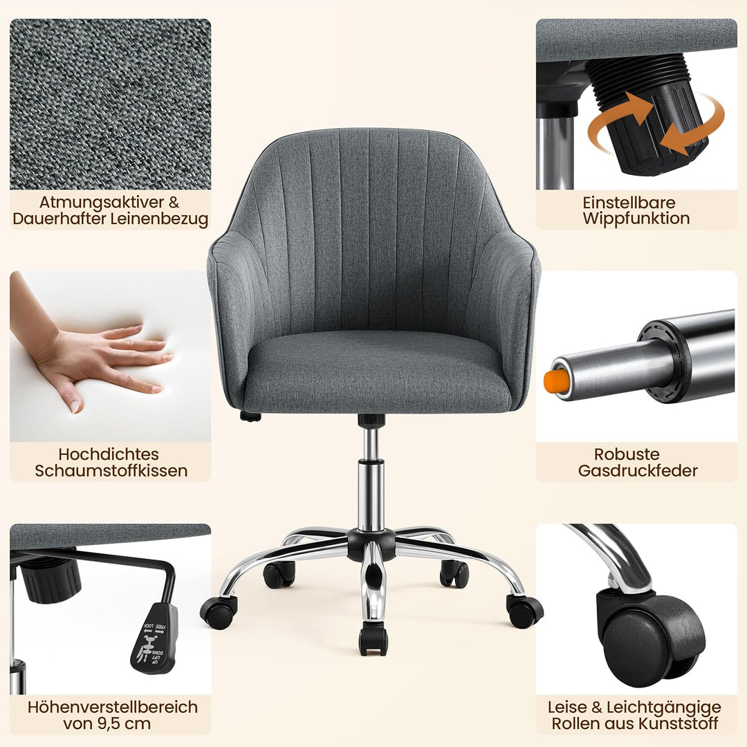 Yaheetech Homeoffice Stuhl, Schminkstuhl, Schreibtischstuhl, höhenverstellbar Drehstuhl, Bürostuhl m