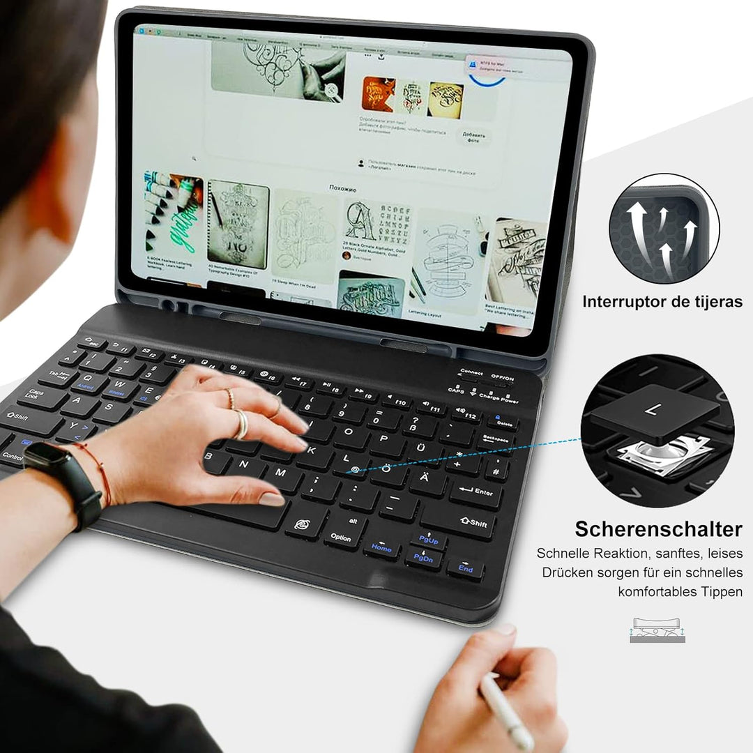 Zabatoco Samsung S6 Lite Table Hülle mit Tastatur (Deutsches QWERTZ) Abnehmbarer magnetischer Blueto