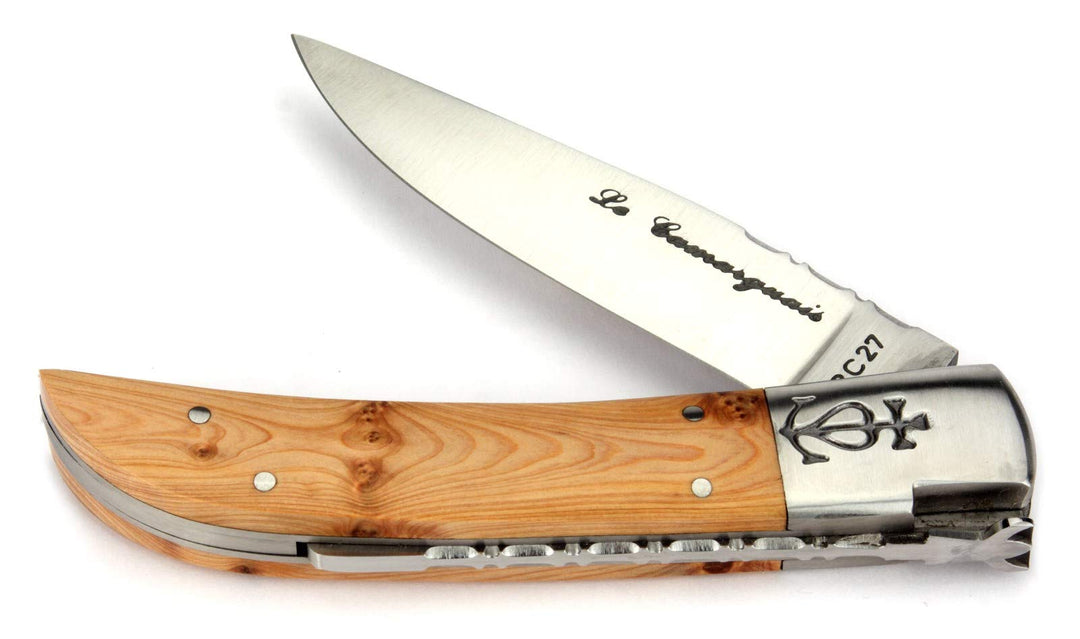 Le Camarguais 12 cm Taschenmesser 20090 - Griffschalen Wacholder - Klinge 10 cm Stahl 12C27-1 Backe