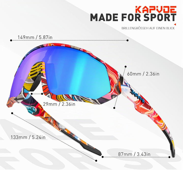 KAPVOE Polarisations-Fahrradbrillen,5 austauschbare Gläser,Unisex-Sportsonnenbrillen für Männer und