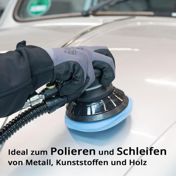 STAHLWERK Druckluft Exzenterschleifer DES-125 ST mit 14er Set Gitternetz-Klett-Schleifscheiben P60-P