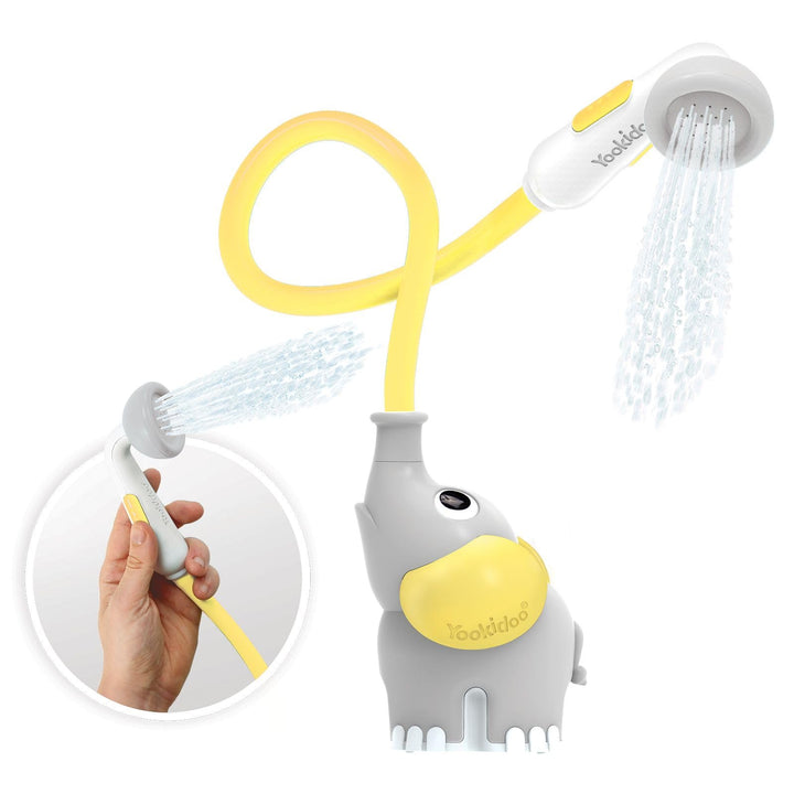 Yookidoo Baby Bath Shower Head - Elefant Water Pump with Trunk Spout Rinser - Control Water Flow fro
