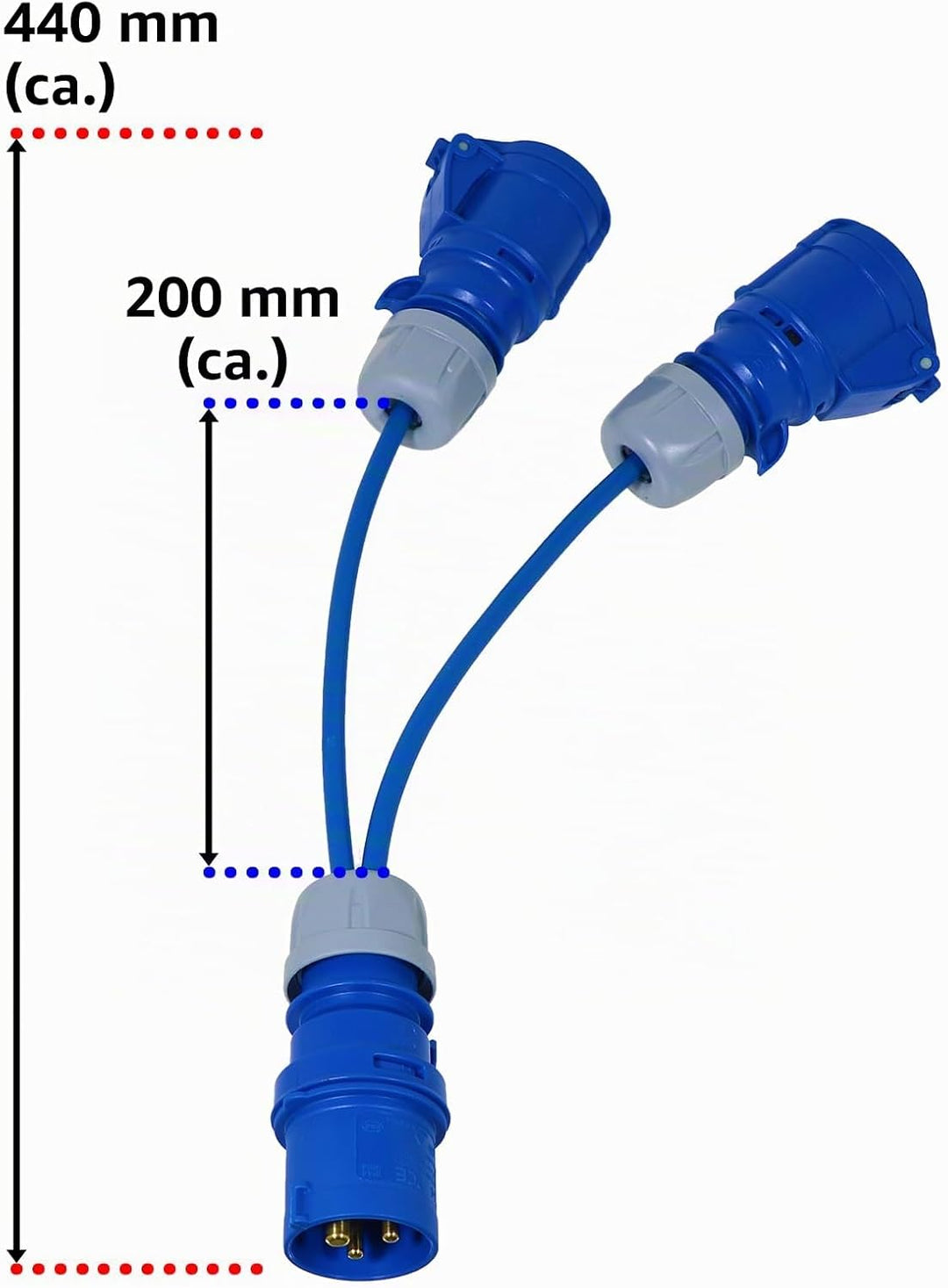 SPARES2GO 16-A-Splitterkabel, 240 V, für Wohnwagen und Wohnmobile, 2-Wege-Anschluss, Y-Stück, 2 x 16