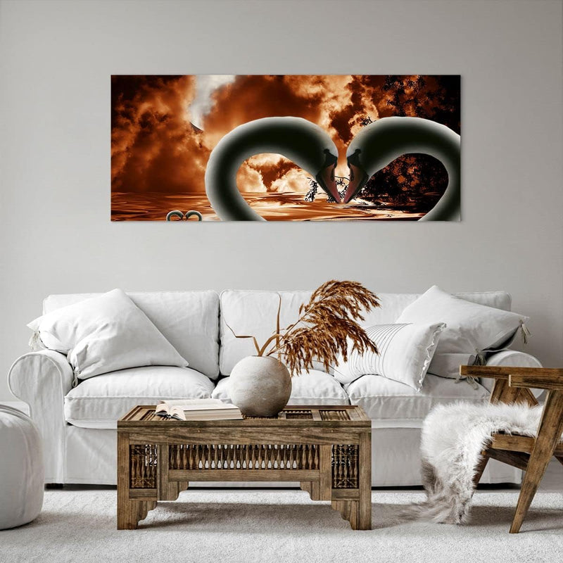 Wandbilder Dekoration Wohnzimmer Schwäne Nacht Liebe Panorama Bilder auf Leinwand 120x50cm Leinwandb