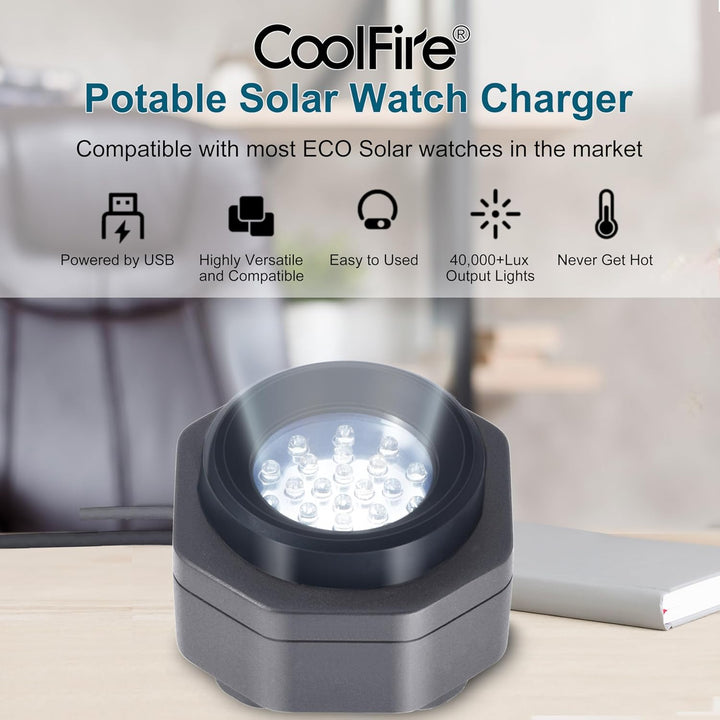 CoolFire - Typ-C UV-freies Solaruhr-Schnellladegerät für alle Eco-Solaruhren für Herren, Reloj Hombr
