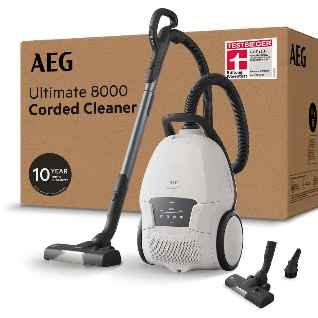 AEG Ultimate 8000 Staubsauger mit Beutel, Testsieger der Stiftung Warentest, hohe Saugleistung, Auto