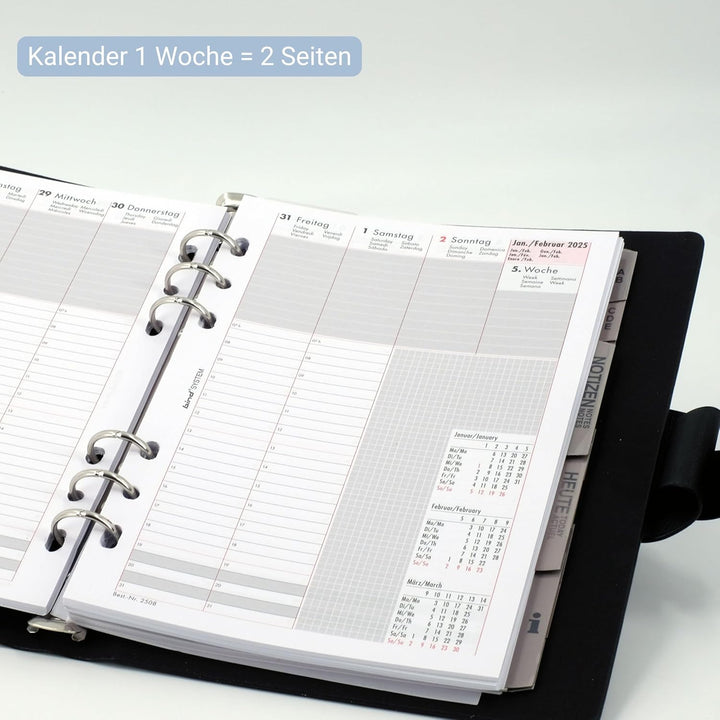 bind 15801 - Terminplaner mit Ringmechanik DIN A5, Organizer aus Lederimitat, Systemplaner in schwar