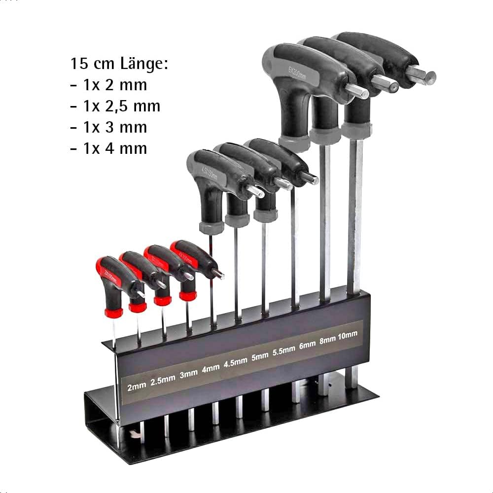 Wiltec Innensechskantschlüsselsatz 11tlg. 2-10mm mit 15-28cm Länge und thermoplastischen Gummigriffe