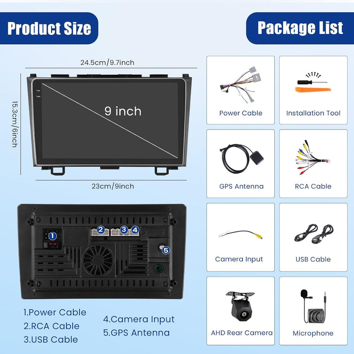 [4G+128G] Inefala Android 15 Autoradio für Honda CRV 2007-2011 mit Wireless Carplay Android, 9 Zoll