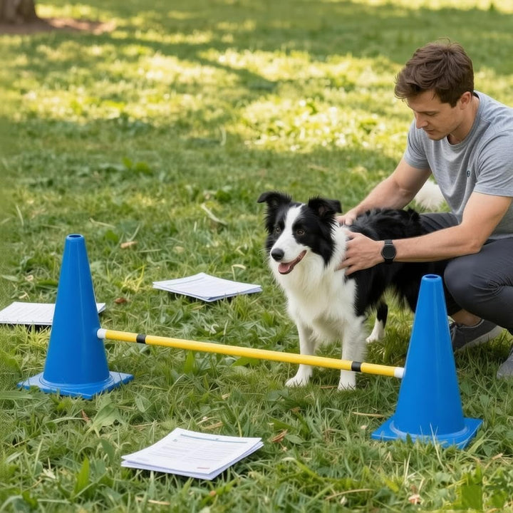 RANJIMA Agility Set Hunde Klein, 5er Sports Steckhürdenset mit 10 Kegel 23cm & 5 Stangen 80cm, Caval
