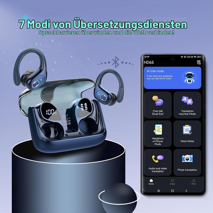 AI Kopfhörer Übersetzer, 3-in-1Bluetooth 5.4 Echtzeit Sprachübersetzer Kopfhörer 164 Sprachen mit Ap