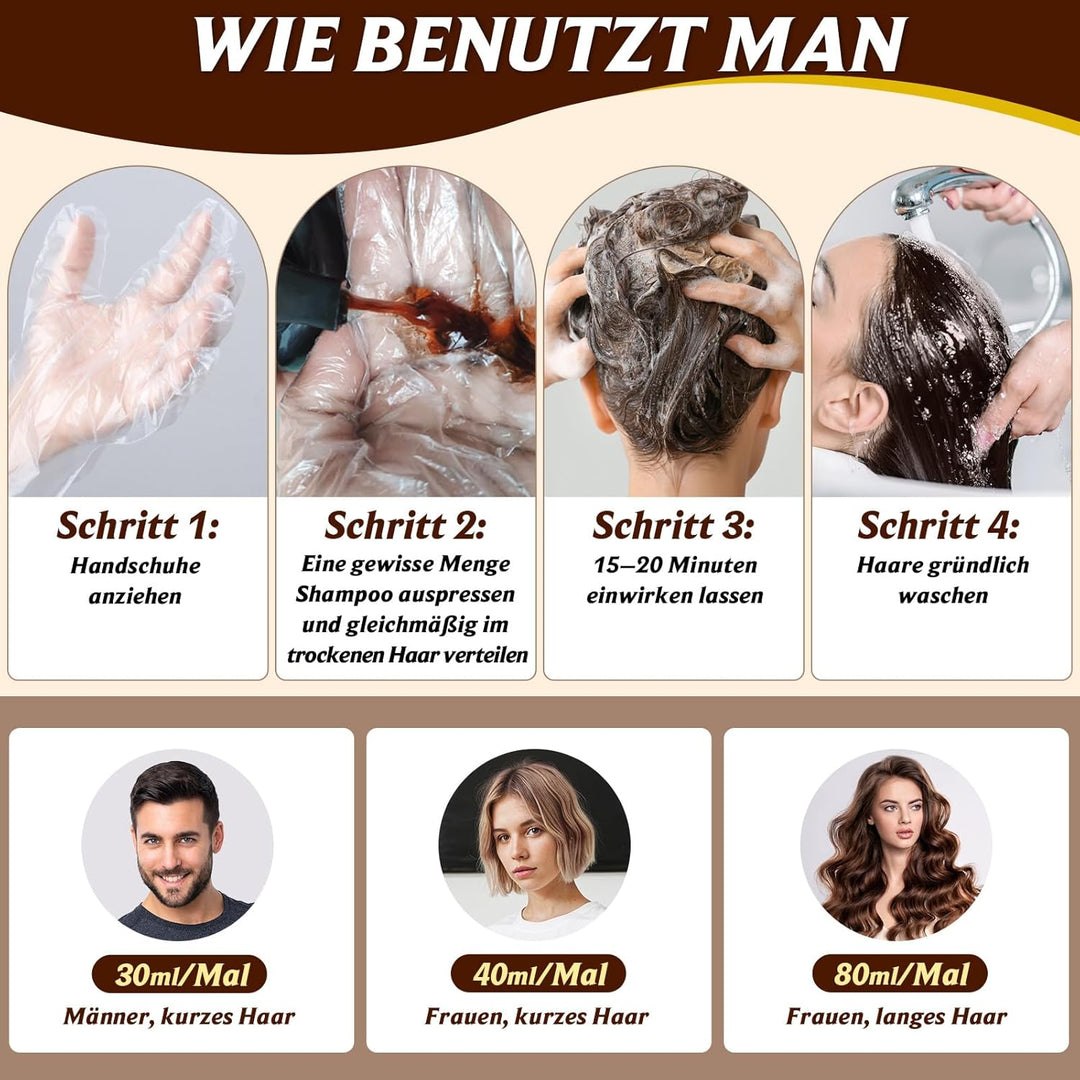 Haarfarbe Dunkelbraun Haarfärbeshampoo für Graues Haar, Sofort Haarfarben Shampoo für Männer und Fra