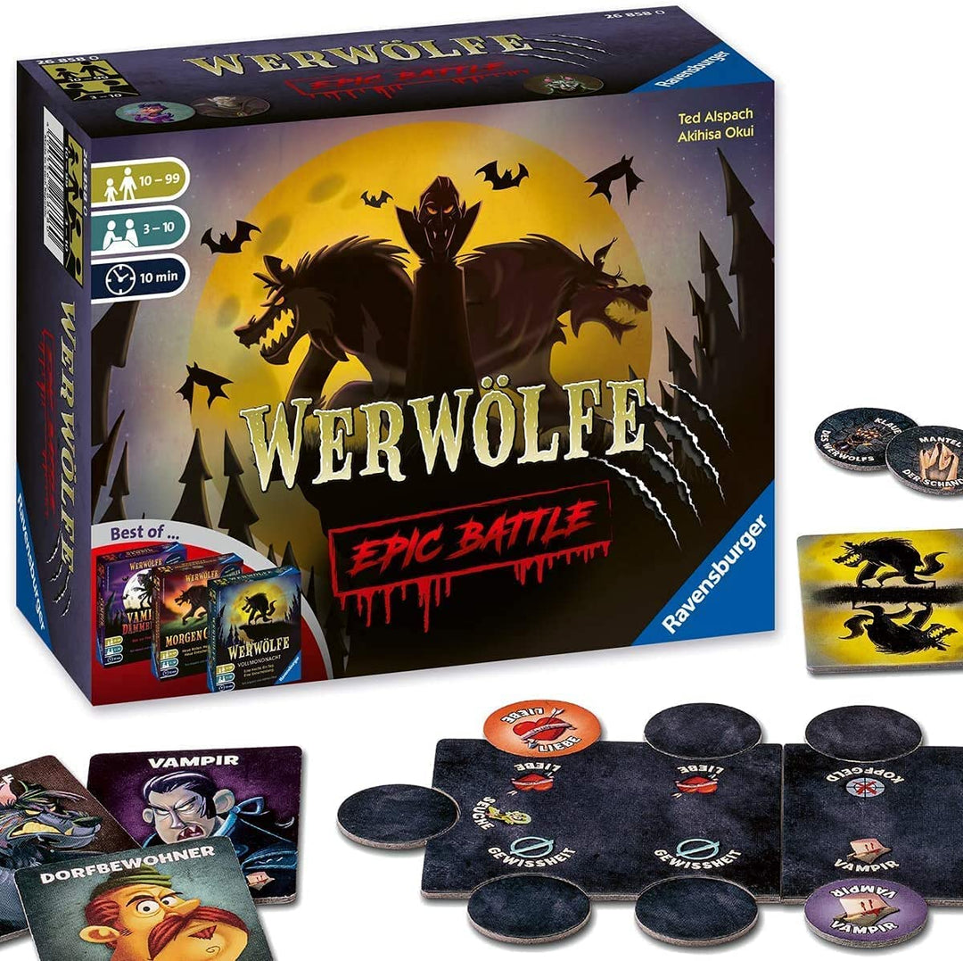 Ravensburger 26858 - Werwölfe - Epic Battle, Best-of der Spielereihe für 3-10 Spieler, Gesellschafts