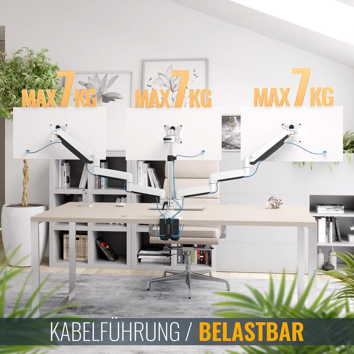 RICOO Triple Monitor Halterung Tisch Gasdruckfeder für 15-29 Zoll, Ergonomisch, VESA Tischhalterung,