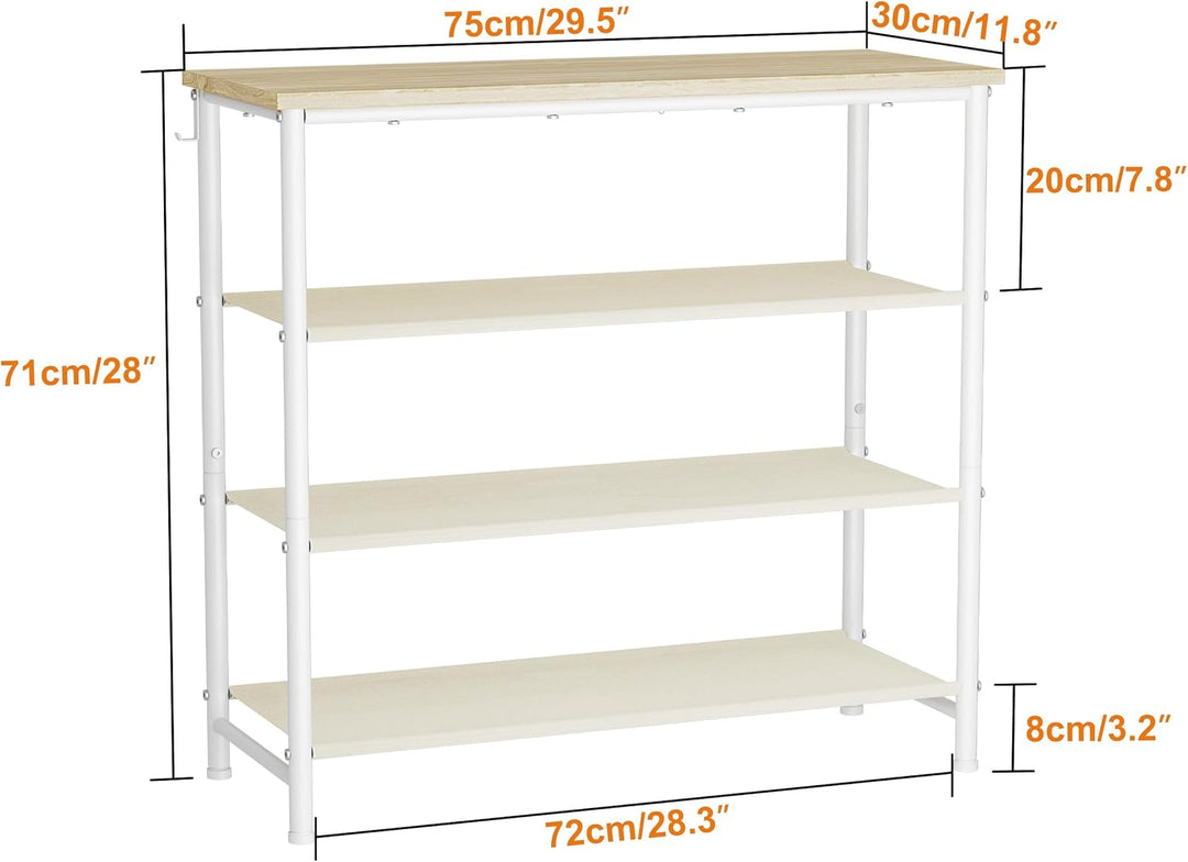 HOMIDEC Schuhregal,4-Ebenen Schuhablage mit Holzbrett als oberstes Regal,Schuhaufbewahrung für 12-16