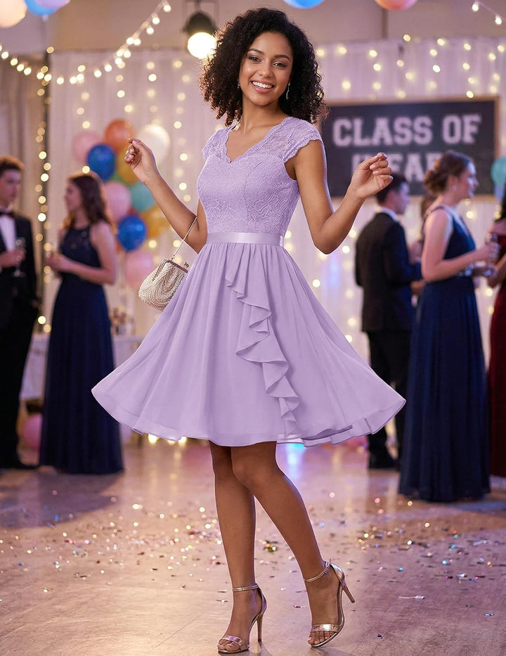 Wedtrend Cocktailkleid Damen Knielang Abendkleid Elegant für Hochzeit Elegant A Linie Rüschenkleid L