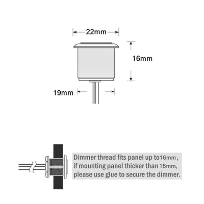 Obeaming DC 12V Dimmer PWM LED Dimmschalter 4 Drähte Druckschalter Edelstahl Hole 19mm für Wohnmobil