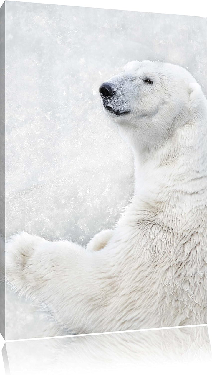 Stehender Eisbär, Format: 100x70 auf Leinwand, XXL riesige Bilder fertig gerahmt mit Keilrahmen, Kun