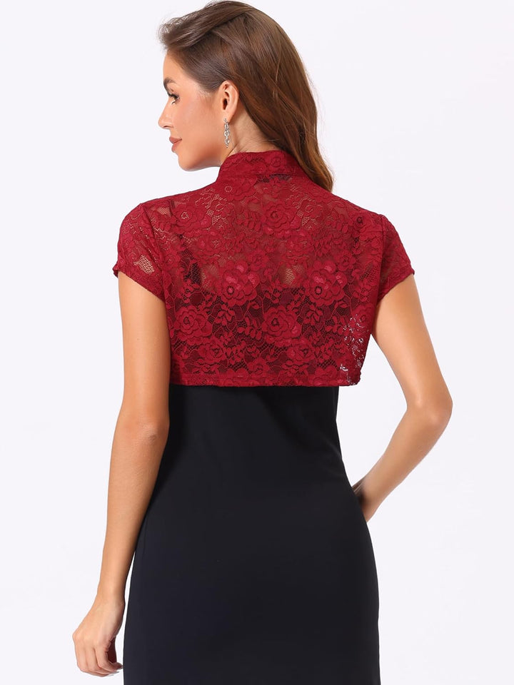 Allegra K Damen Sommer Spitze Bolero Strickjacke Kurzarm Hochzeit Leicht Elegante Festlich Jäckchen